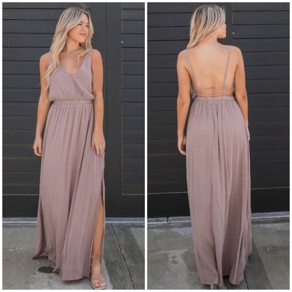 Dresses & Skirts - SOLD OUT Mauve Solid Rayon Gauze Sleeveless Open Back Maxi Dress W/ Slit